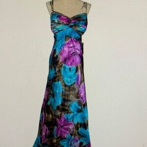 Vibrant Floral Maxi Dress in Blue and Purple